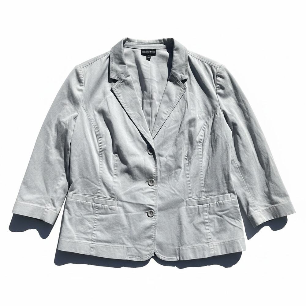 Riders by Lee Womens Blazer Jacket Light Gray Smocked‎ Waist 3/4 Sleeve Size 18W